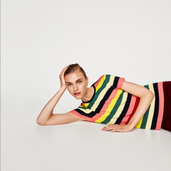 Zara Knit Short Sleeve Stripe Top - Picture 3 of 4